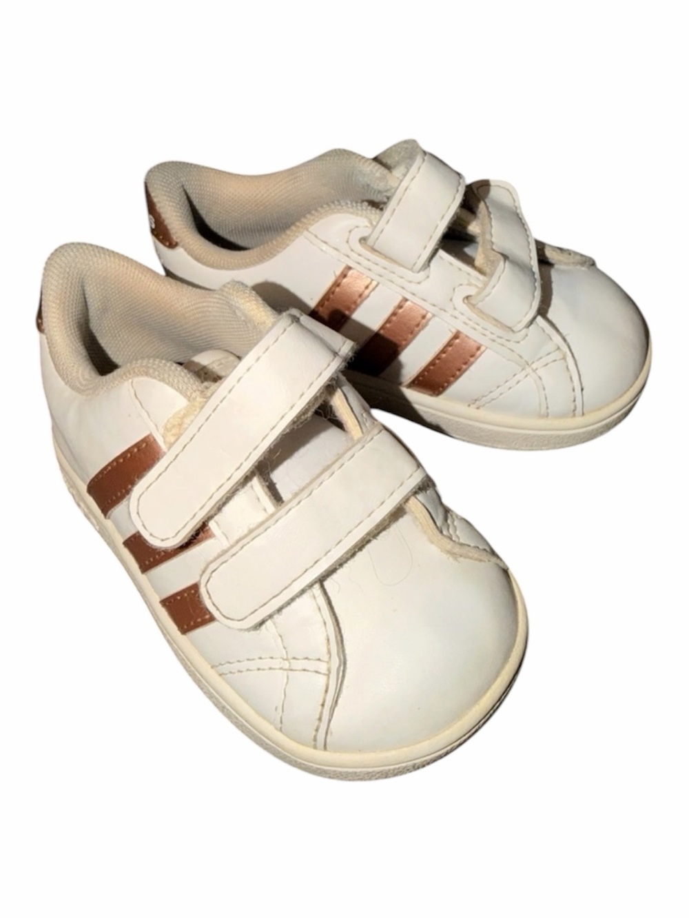 adidas White Kids Sneakers with Copper Stripes - Size 5